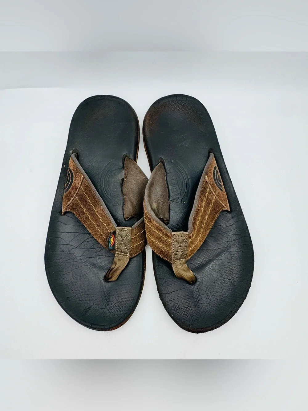 Men's Rainbow Brown Suede Strap Flip Flops - Casual Beach Sandals 9